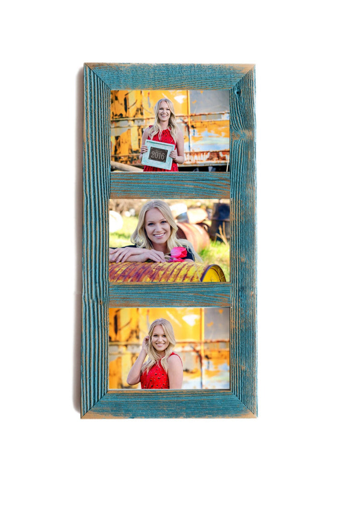 3 hole 8x10 Barnwood Vertical Collage Picture Frame. Ocean Blue Picture Frame. Distressed Picture Frames. Photo Frame. Rustic Frame. Collage