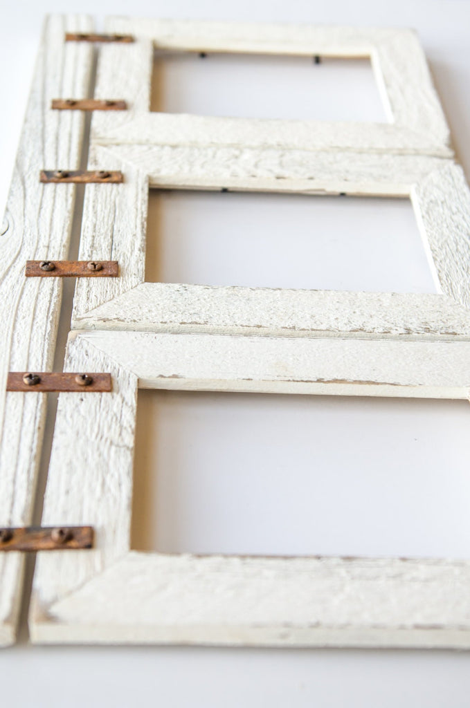 Barnwood Collage Frame. 3) 4x6 Multi Opening Frame. Rustic Picture Frame. Collage Frame. Ivory Picture Frame. Shabby Chic Wedding Frame
