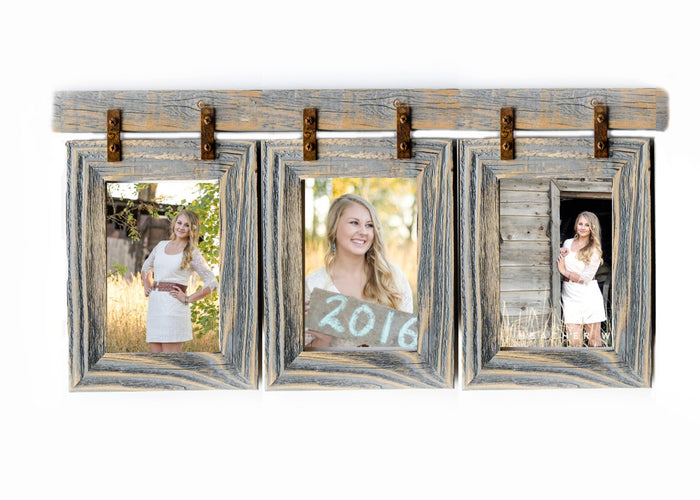 2" Barnwood Collage Frame 3) 8x10 Multi Opening Frame-Rustic Picture Frames-Reclaimed-Cottage Chic-Collage Frame - Gray Wedding