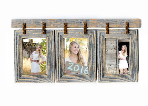 2" Barnwood Collage Frame 3) 8x10 Multi Opening Frame-Rustic Picture Frames-Reclaimed-Cottage Chic-Collage Frame - Gray Wedding