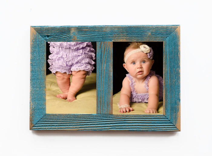 2 hole 8x10 Barnwood Vertical Collage Ocean Blue Picture Frame - Distressed Picture Frames - Shabby Chic -