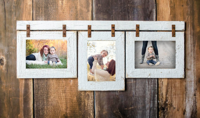 2" Barnwood Collage White Frame 3) 8x10 Multi Opening Frame-Rustic Picture Frames-Reclaimed-Cottage Chic-Collage Frame
