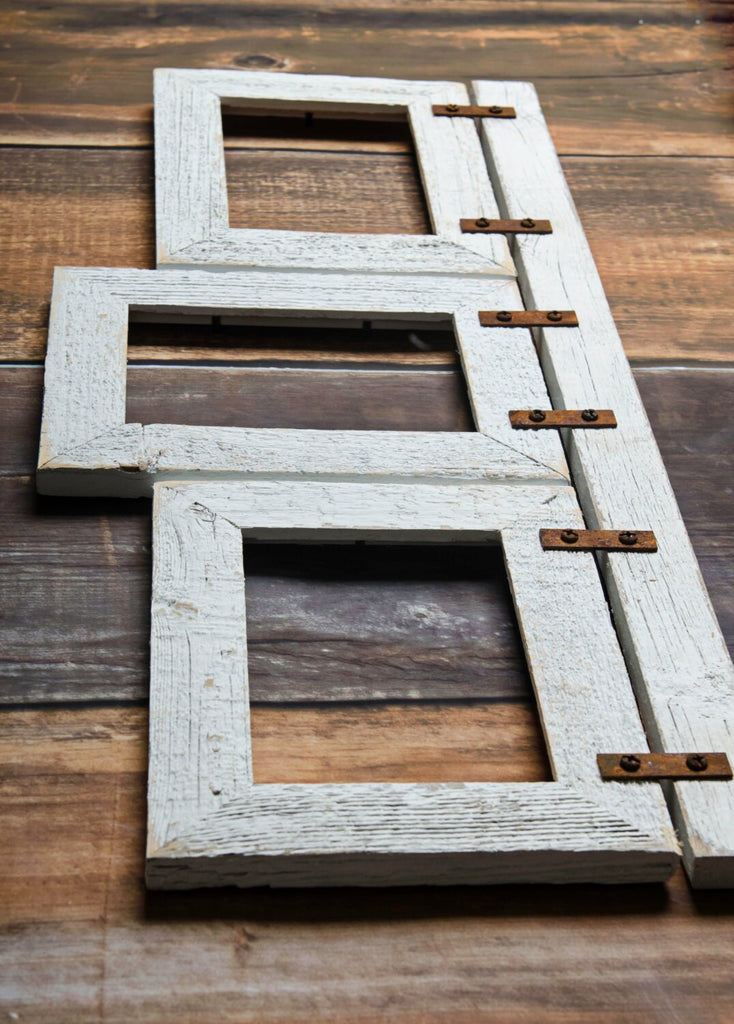 2" Barnwood Collage White Frame 3) 8x10 Multi Opening Frame-Rustic Picture Frames-Reclaimed-Cottage Chic-Collage Frame