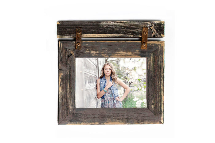 11x14 Barnwood Picture Frame with Rustic Hardware and Barnwood Header -Rustic Picture Frame-Reclaimed-Landscape or Portrait-Collage Frame
