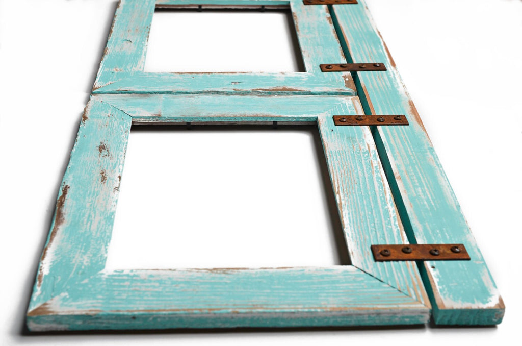 4 hole 5x7 Barnwood Collage Picture Frame. Multi Opening Frame. Turquoise Picture Frame. Photo Frame. Rustic Picture Frame. Wedding Frame.