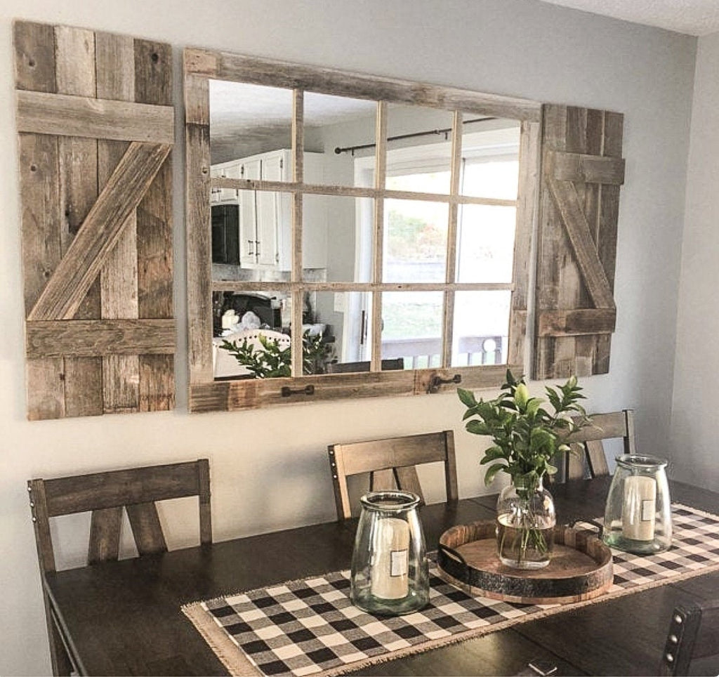 46&quot;x 36&quot; Farmhouse Wall Decor Window Mirror - Rustic Window Mirror - Rustic Mirror - Large Window Mirror - Window Pane Mirror