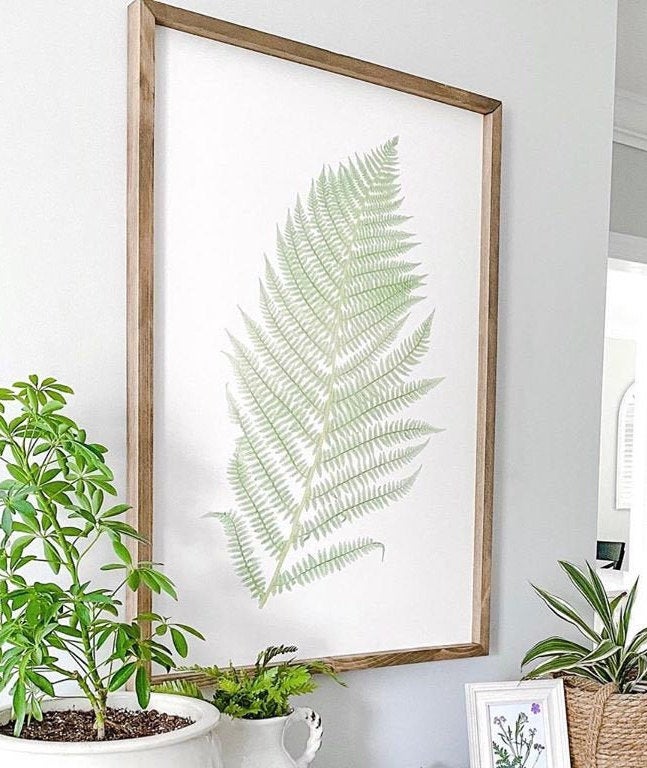 farmhouse wall decor, fern print wall hanging, wood sign, botanical print, fern print framed,  home decor sign, framed wood sign, fern,