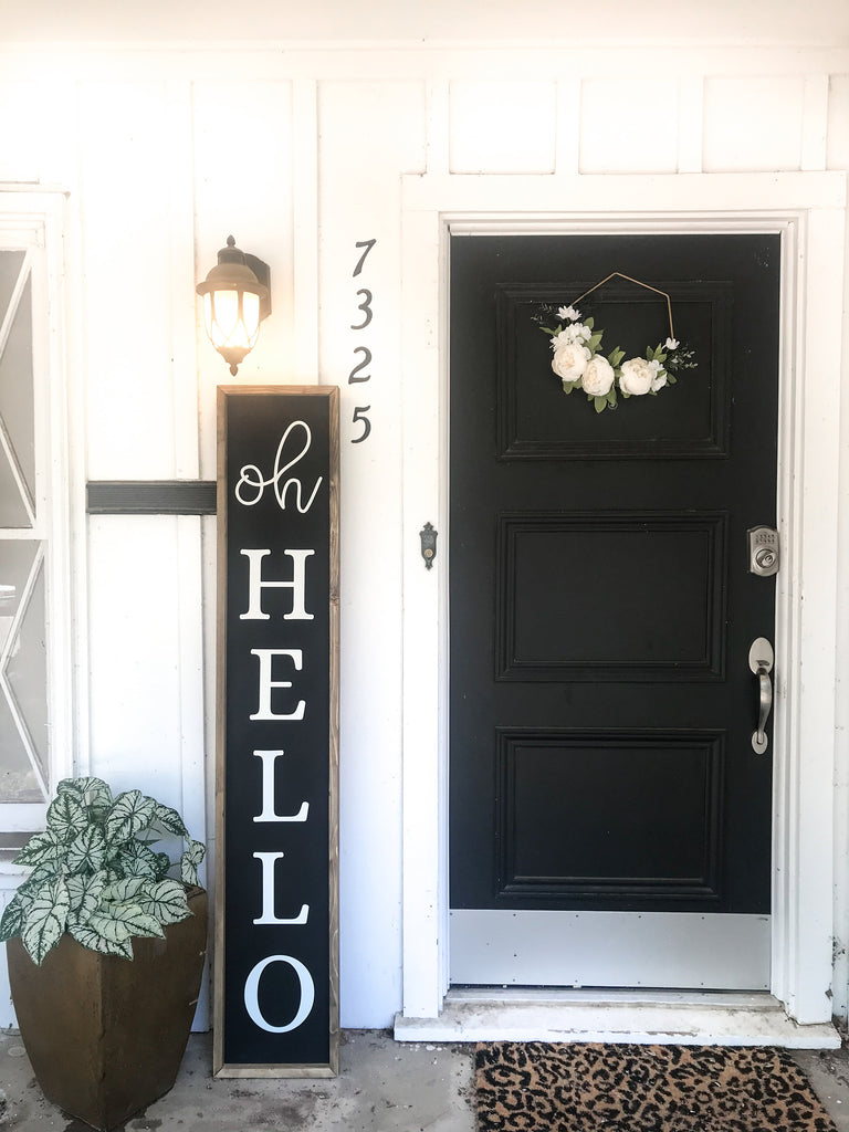 Oh Hello, Wood framed sign, home wall decor, home sign, farmhouse wall decor, welcome sign, welcome sign front door, front porch