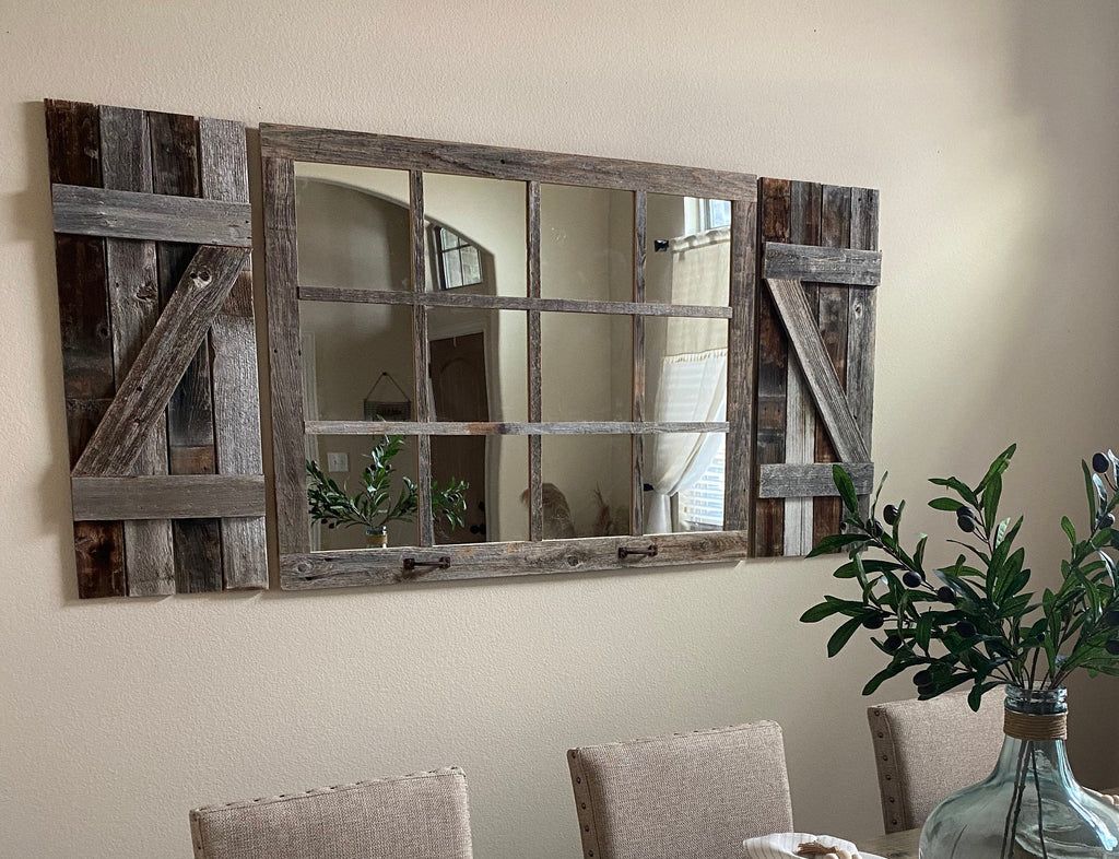 46"x 36" Farmhouse Wall Decor Window Mirror - Rustic Window Mirror - Rustic Mirror - Large Window Mirror - Window Pane Mirror