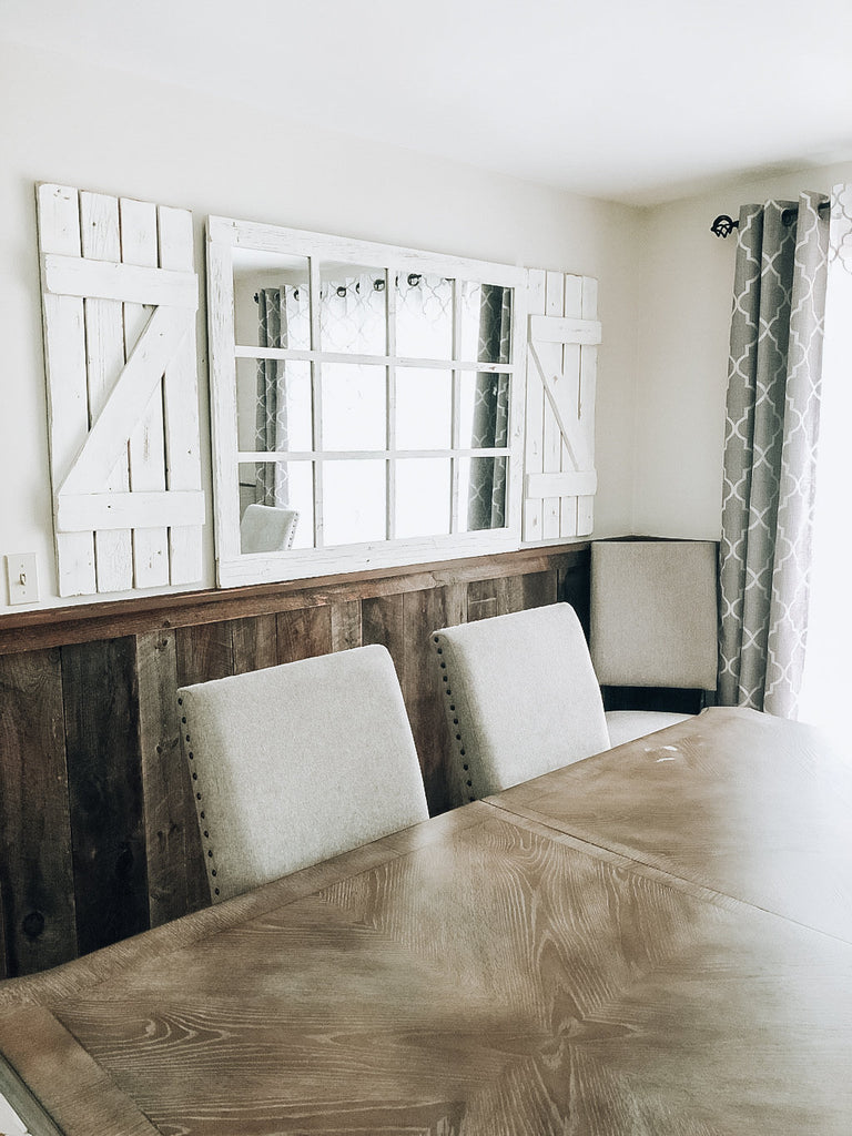 Farmhouse Wall Decor Window Mirror with Shutters, Rustic Window Mirror, Rustic Mirror, Large Window Mirror, Window Pane Mirror, Wall Mirror