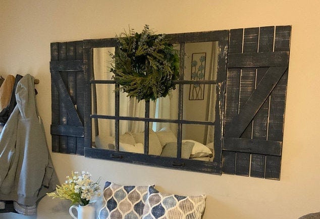 Mirror + Shutters Farmhouse Wall Decor, Farmhouse Decor Living Room, Rustic Home Decor for Walls,  Rustic Home Decor, Mirror Wall Decor,