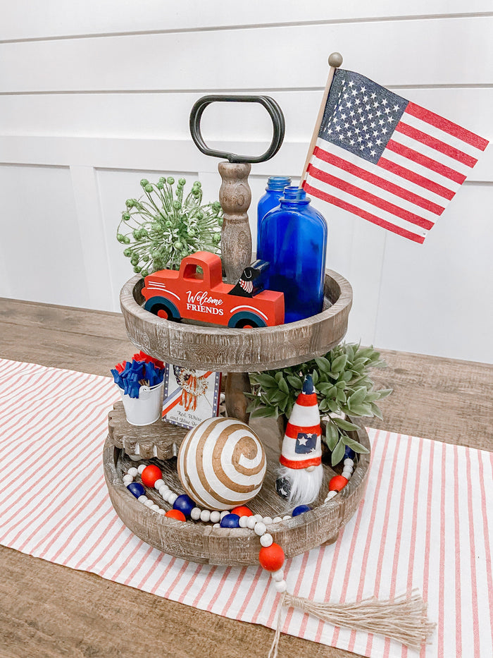 Two Tiered Tray, Tiered Tray, 4th of July tiered tray decor, Patriotic Decor, 4th of July decor, 4th of July or Patriotic Decorations