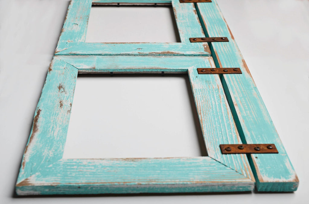 Barnwood Collage Turquoise Frame 3) 5x7 Multi Opening Frame-Rustic Picture Frame-Reclaimed-Landscape or Portrait-Collage Frame-Collage Frame