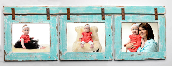 Barnwood Collage Turquoise Frame 3) 8x10 Multi Opening Frame-Rustic Picture Frame-Landscape or Portrait-Collage Frame-Collage Frame