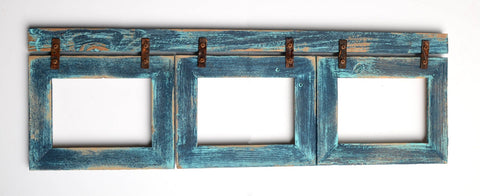 Barnwood Collage Turquoise Frame 3) 5x7 Multi Opening Frame-Rustic Picture Frame-Reclaimed-Cottage Chic-Collage Frame-Collage Frame-Shabby