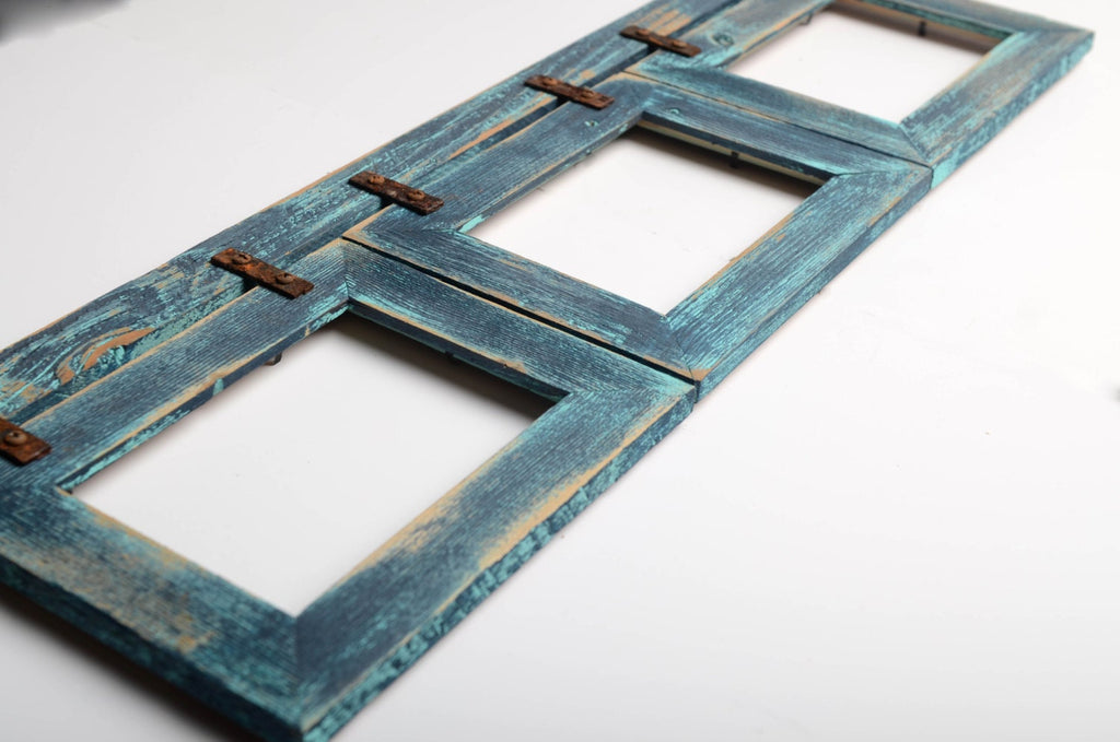 Barnwood Collage Turquoise Frame 3) 5x7 Multi Opening Frame-Rustic Picture Frame-Reclaimed-Cottage Chic-Collage Frame-Collage Frame-Shabby