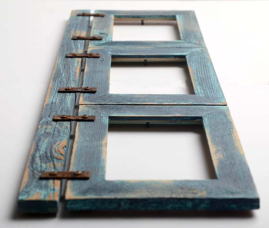 Barnwood Collage Turquoise Frame 3) 5x7 Multi Opening Frame-Rustic Picture Frame-Reclaimed-Cottage Chic-Collage Frame-Collage Frame-Shabby