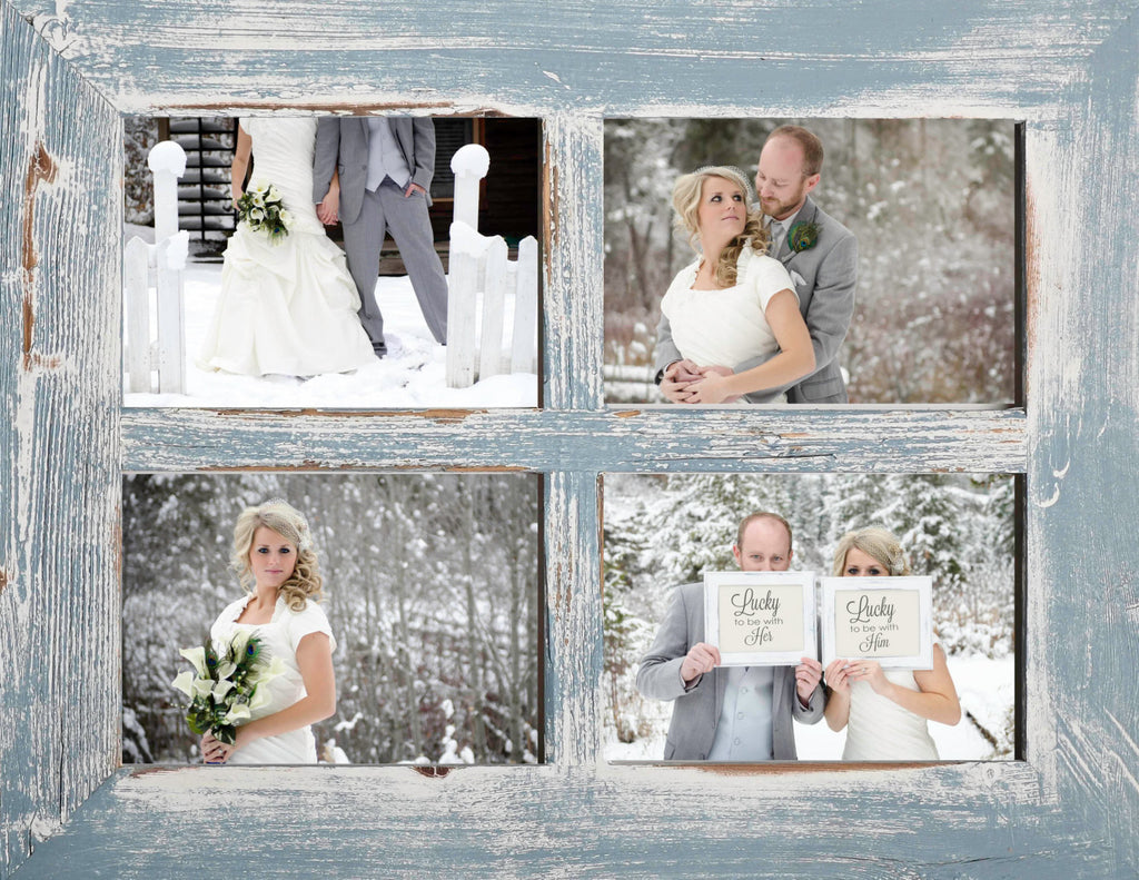 Wooden 8x10 Wedding Picture Frame Holds 4x6 Photo - Lucky to Be in Love White Distressed