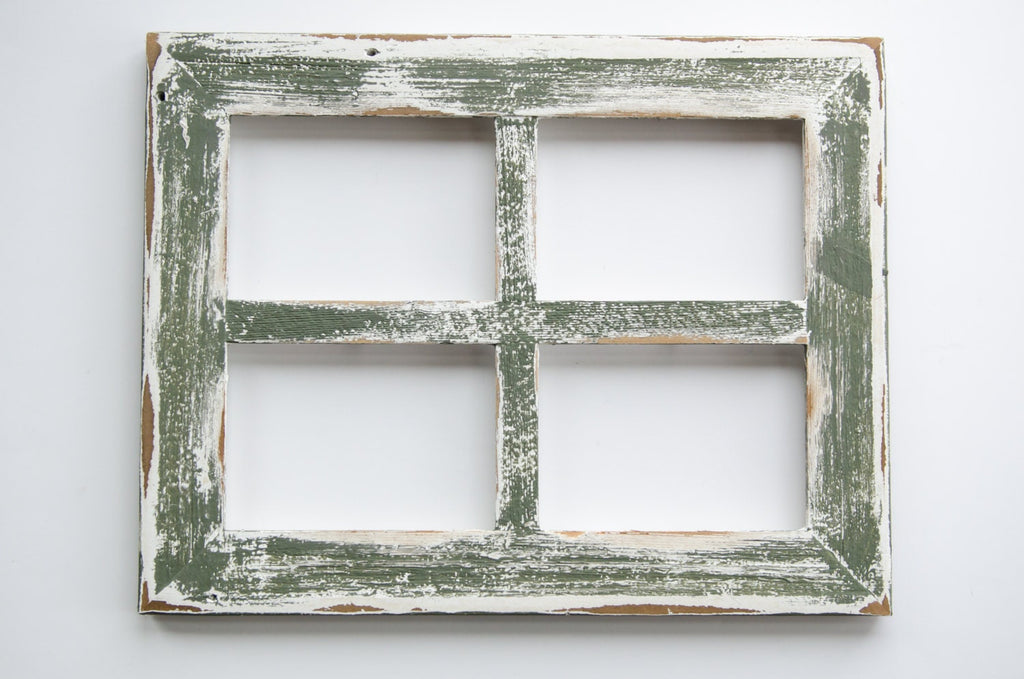 2" 4 hole 8x10 Barn Window Collage Picture Frame - Sage & White- Distressed Frame-Collage Frame-Picture Frames