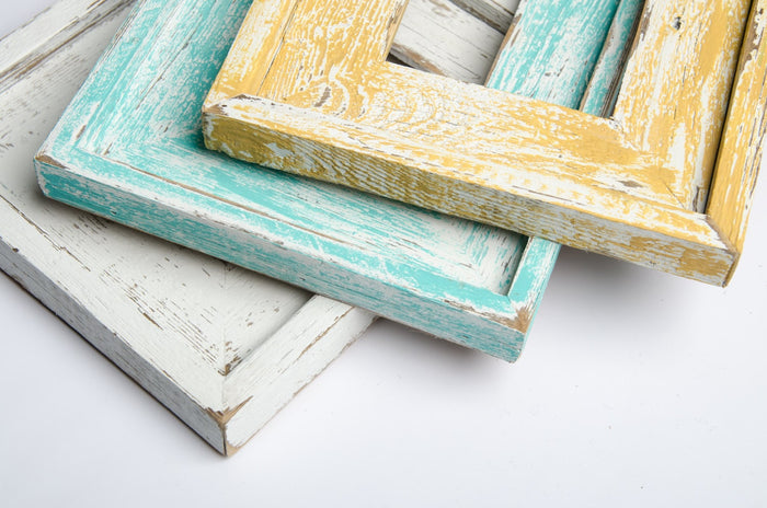 3) 5x7 Stacked Rustic Barnwood White, Yellow, Turquoise Stacked Distressed Rustic Picture Frame-Aqua Blue-Farmhouse Distressed Frame-rustic