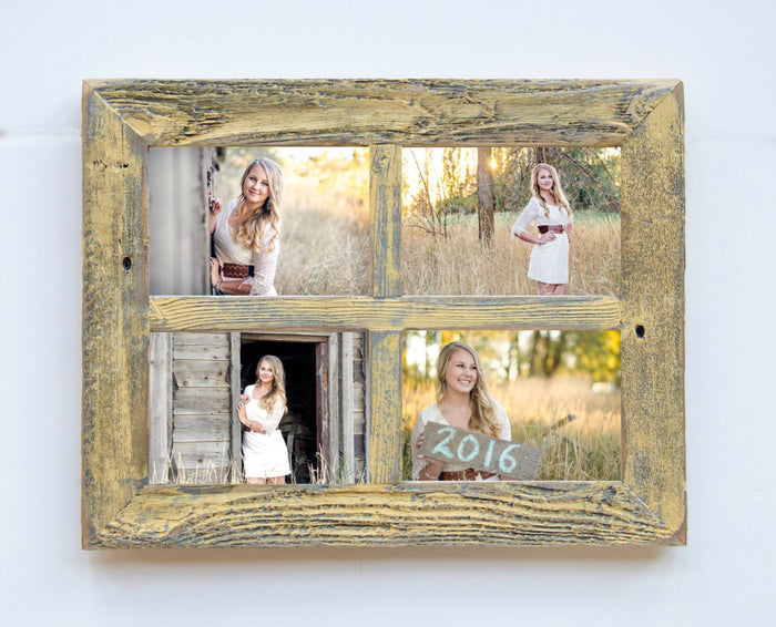 2" 4 hole 8x10 Barn Window Collage Picture Frame-Yellow & Gray-Distressed Frame-Collage Frame-Picture Frames-Wedding Gift-Reclaimed