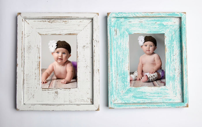 Set of TWO 8x10 Stacked Rustic Barnwood Distressed Rustic Picture Frame-Aqua Blue-Farmhouse Distressed Frame- Turquoise & White