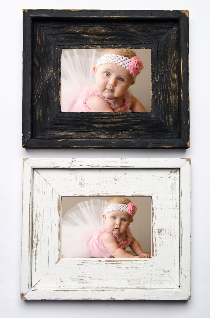 Set of TWO 5x7 Stacked Rustic Barnwood Distressed Rustic Picture Frame-Farmhouse Distressed Frame- Black & White
