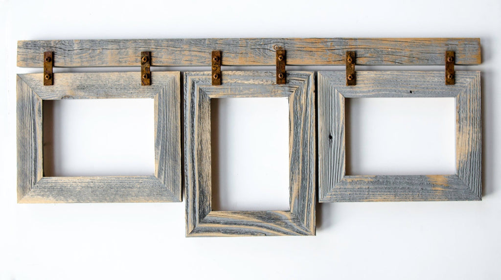 Barnwood Collage Frame 2) 8x10 + 2) 5x7"  Multi Opening Frame. Rustic Picture Frame. Collage Frame. Picture Frame. Wood Picture Frame