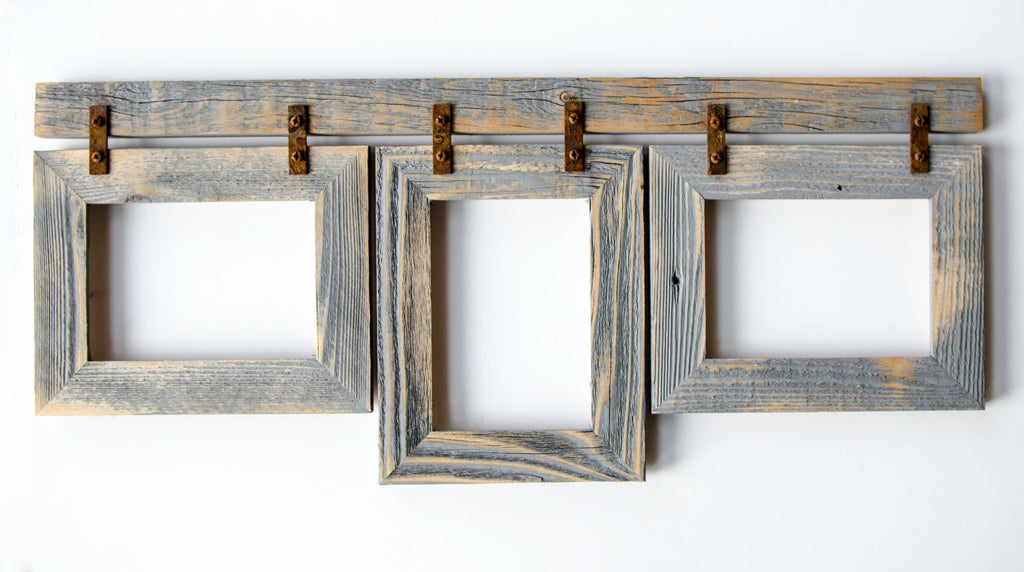 2&quot; Barnwood Collage Frame 3) 8x10 Multi Opening Frame-Rustic Picture Frames-Reclaimed-Cottage Chic-Collage Frame