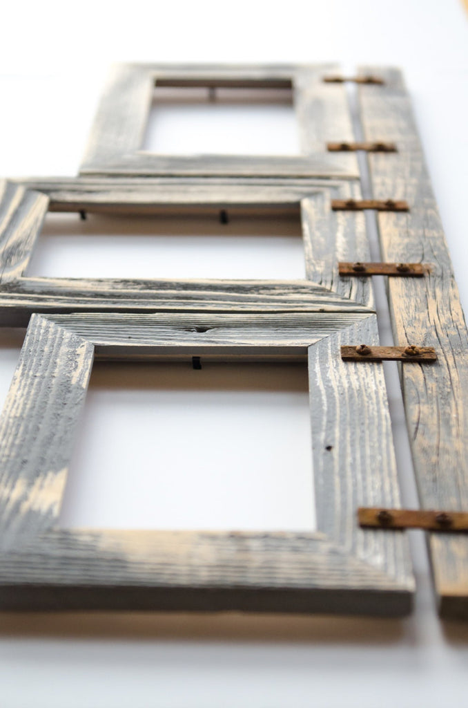 Barnwood Collage Frame 1) 8x10 and 2) 5x7 Multi Opening Frame. Rustic Picture Frame. Picture Frame Collage. Gray Picture Frame
