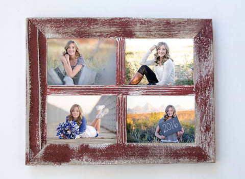 5x7 Red Rustic Picture Frame. Collage Frame. Window Frame. Shabby Chic Wall Decor. Senior 2016. Photo Collage. Rustic Home Decor. Wood Frame