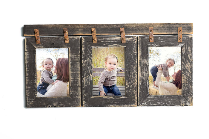 Barnwood Collage Frame 3 hole 5x7 Multi Opening Frame-Rustic Picture Frame-Reclaimed-Landscape or Portrait-Collage Frame