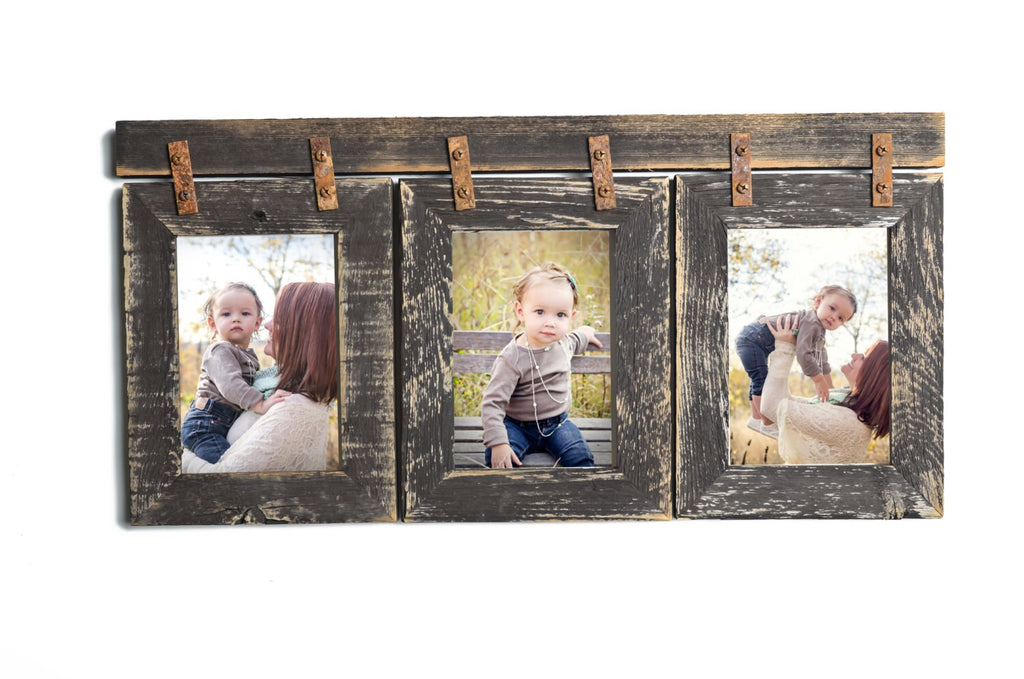 Barnwood Collage Frame 3 hole 4x6 Multi Opening Frame-Rustic Picture Frame-Reclaimed-Landscape or Portrait-Collage Frame