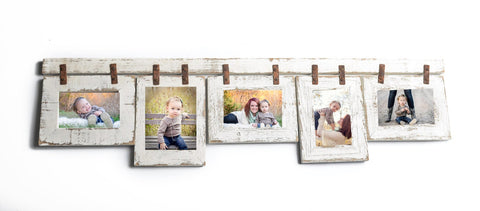 5 Hole 5x7 Picture Frame Collage with Mixed Orientation White Photo Frames Make Up this Beautiful Multi Photo Frame Collage Custom Framing