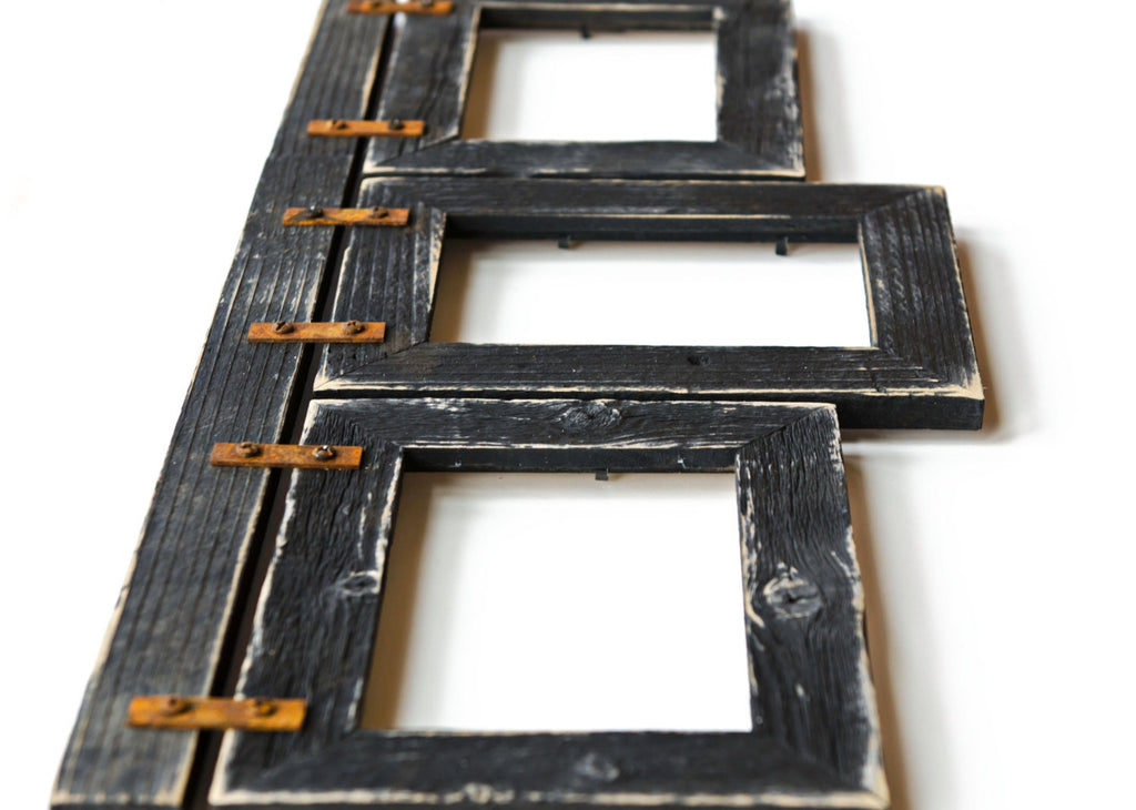 Barnwood Mixed Collage Frame. 3) 5x7 Multi Opening Frame. Rustic Picture Frame. Collage Frame. Black Picture Frame. Distressed Frame