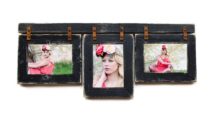 2" Barnwood Collage Black Frame 3) 4x6 Multi Opening Frame-Rustic Picture Frames-Reclaimed-Cottage Chic-Black Collage Frame